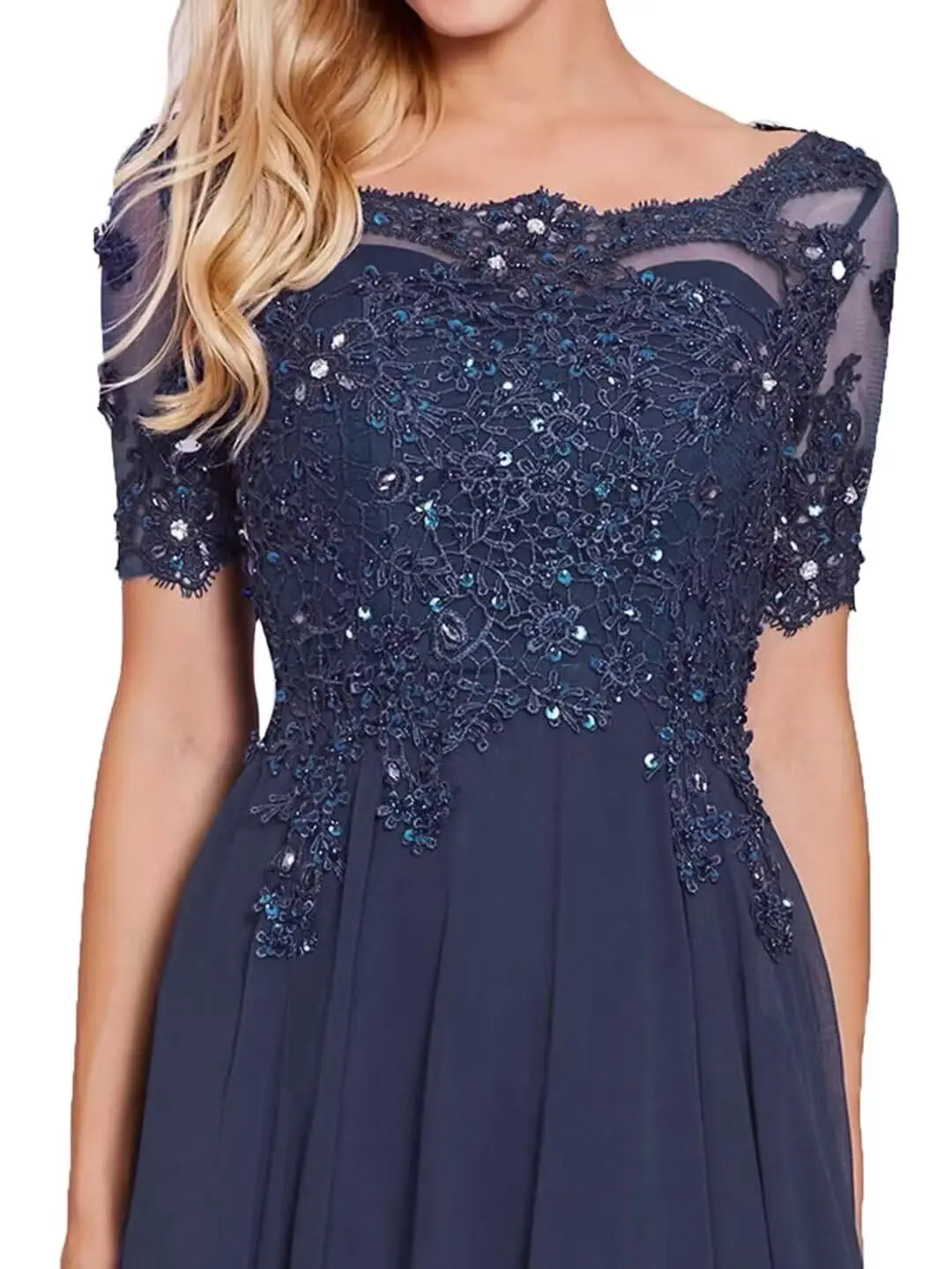 Mother of The Bride Dress 1/2 Sleeves Lace Appliques Long Chiffon Prom Dresses for Women's Formal Wedding Party Growns