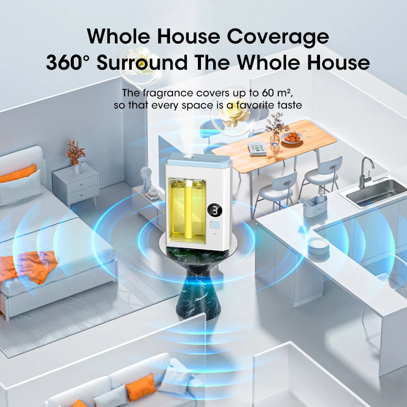 ناشر روائح أوتوماتيكي للعلاج العطري المنزلي والسيارة مع شاشة عرض مرطب للزيوت العطرية وإزالة الروائح الكريهة في الحمام وزيت اللافندر