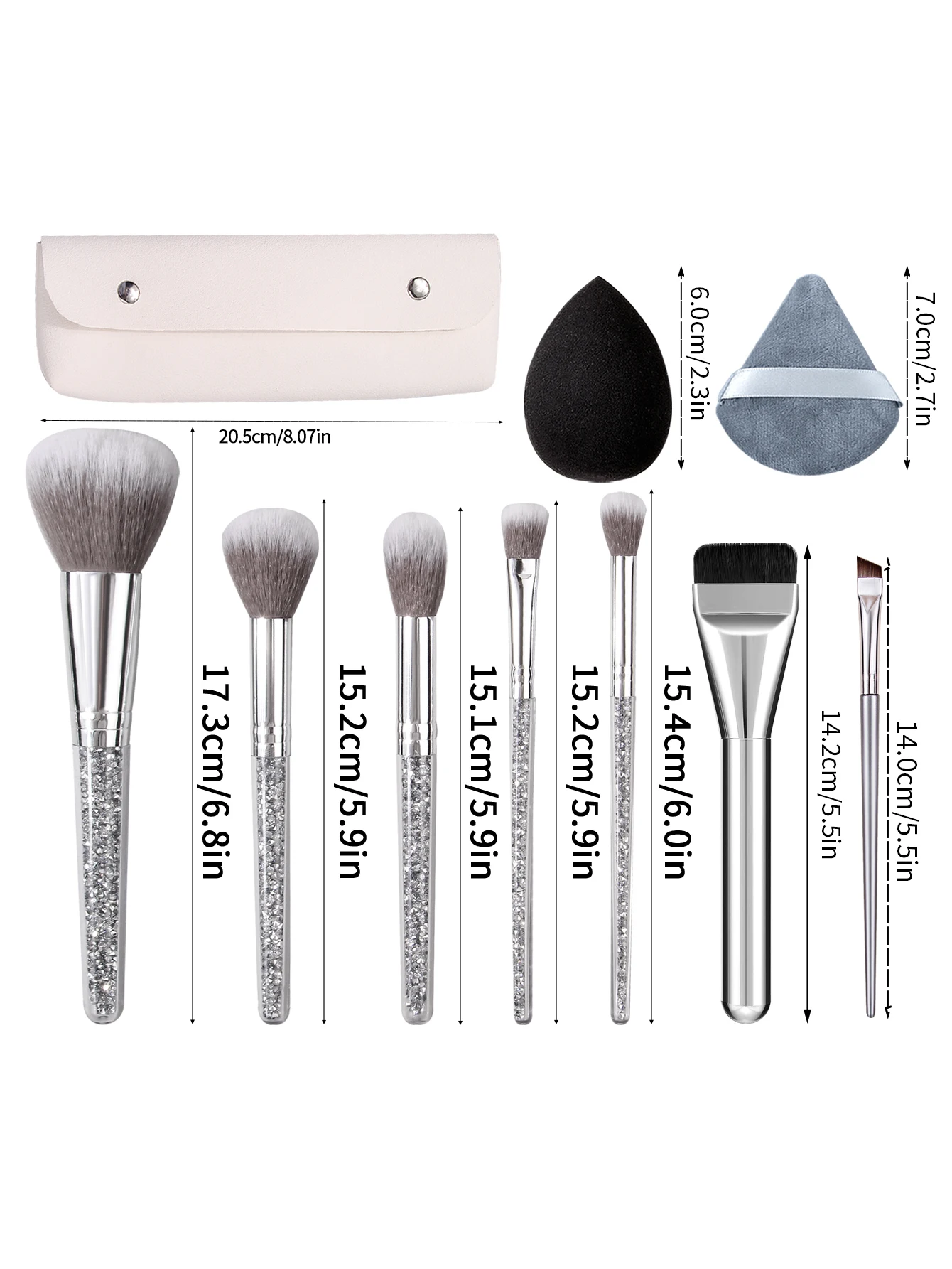 10/12/15/17pcs Professional Rhinestone Handle Makeup Brushes Set with Storage Bag Beauty Sponge Powder Puff for Face Eyes view 2