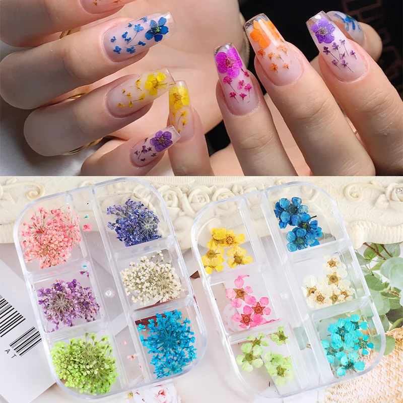 12pcs,3d Nail Charms Real Flower Nail Sticker Decorations,Snow Bead Lace Flower Petals Dried Flower Nail Art Decoration Epoxy