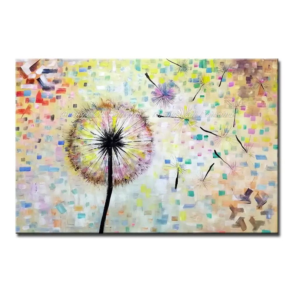 Arthyx Pop Art Hand Painted Dandelion Flower Oil Painting on Canvas,Modern Abstract Wall Picture For Living Room,Home Decoration