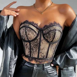 Corset Summer Fishbone Slim Lingerie Crop Tank Tops Aesthetic Camis Lace Bra Tops Sexy Halter Bustier Woman Clothing Streetwear