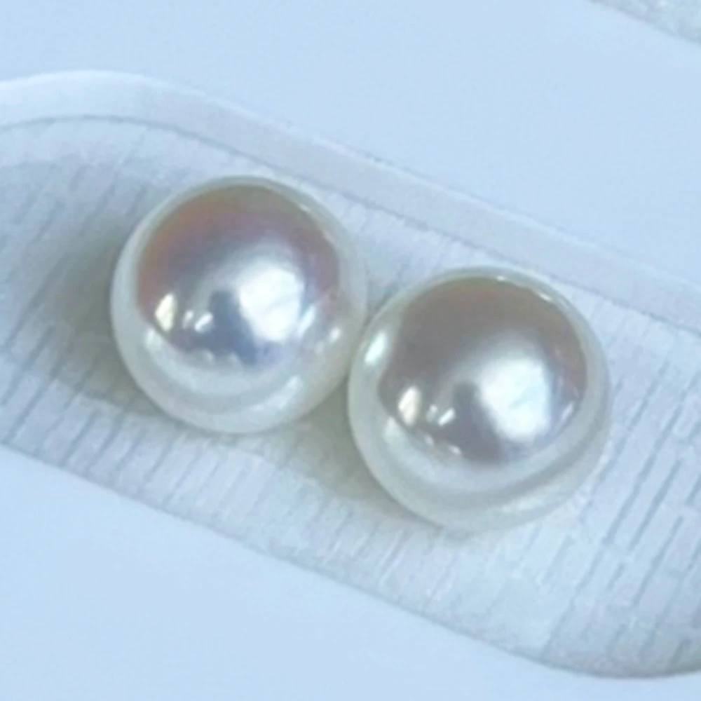 Simple 925 Sterling Silver Stud Earrings Jewelry with 67mm Cool White Luster Perfectly Round Natural Akoya Seawater Pearls