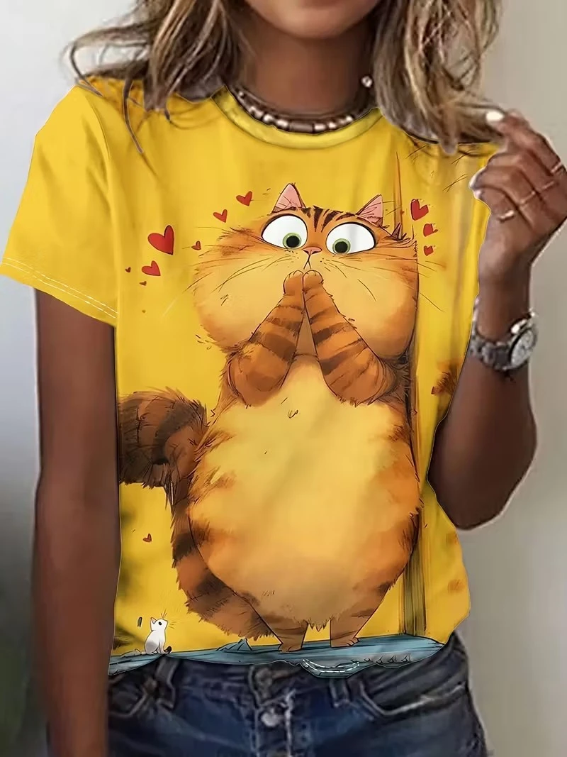 Funny Animal Printed T Shirts Short Sleeved Tees TopsPrint O-Neck Shirt Summer Casual