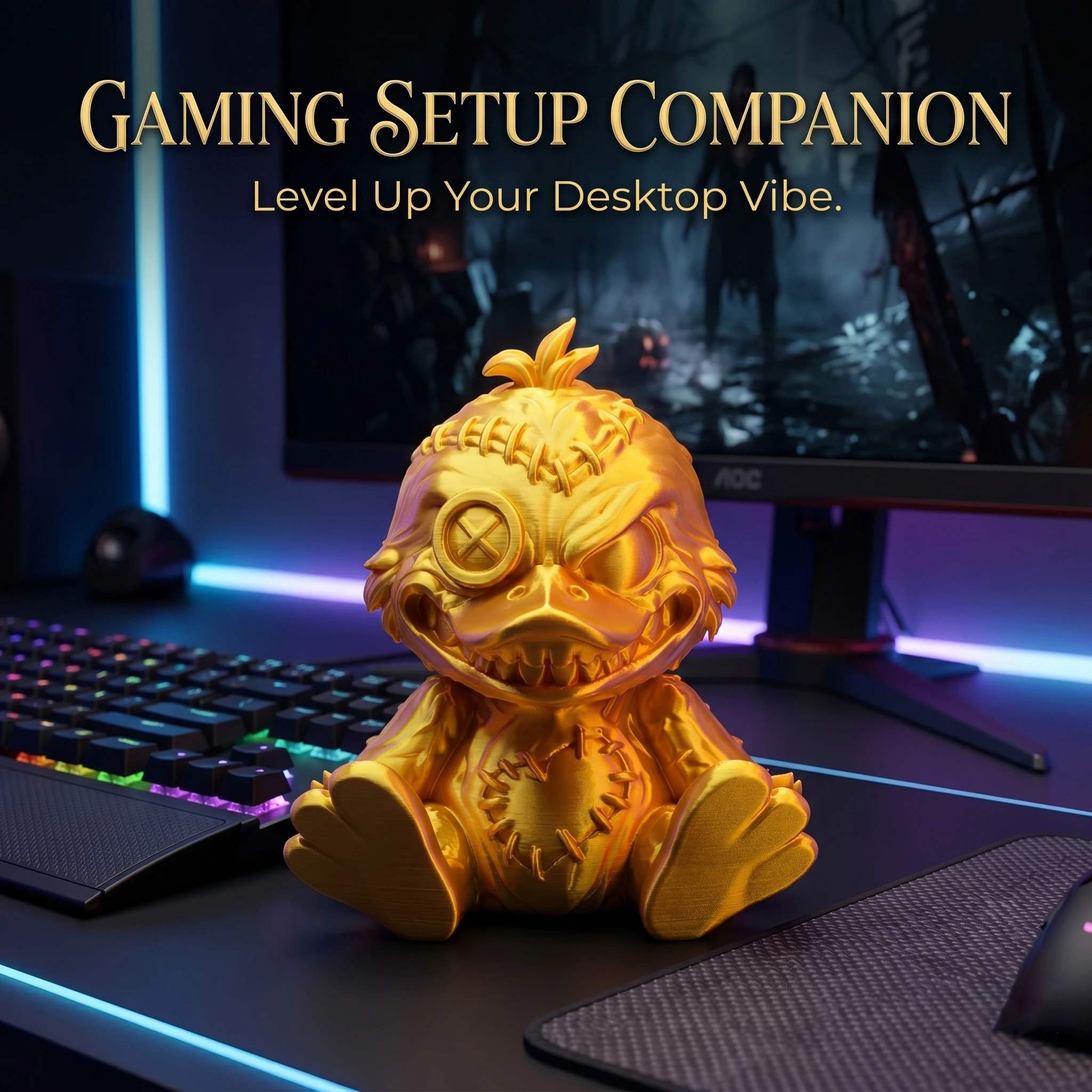 3D Printed Gothic Evil Duck Figurine Voodoo Doll Button Eye Creepy Cute Monster Toy Desktop Ornament Halloween Home Decor