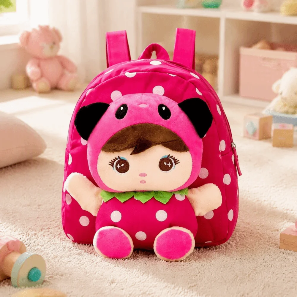 Soft Polka Dot Children Backpack Lightweight Multiple Pockets Rucksack 3D Design Adjustable Straps Kindergarten Schoolbag