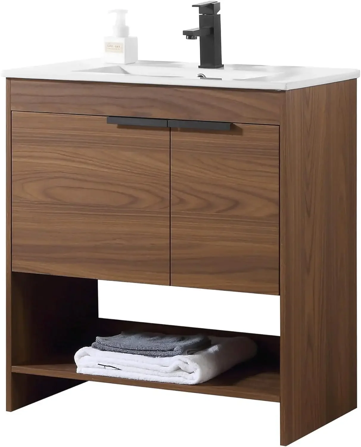 Phoenix 30 in. W x 18.5 in. D x 33.5 in. H Bathroom Vanity in Walnut with White Ceramic Sink [Full Assembly Required]