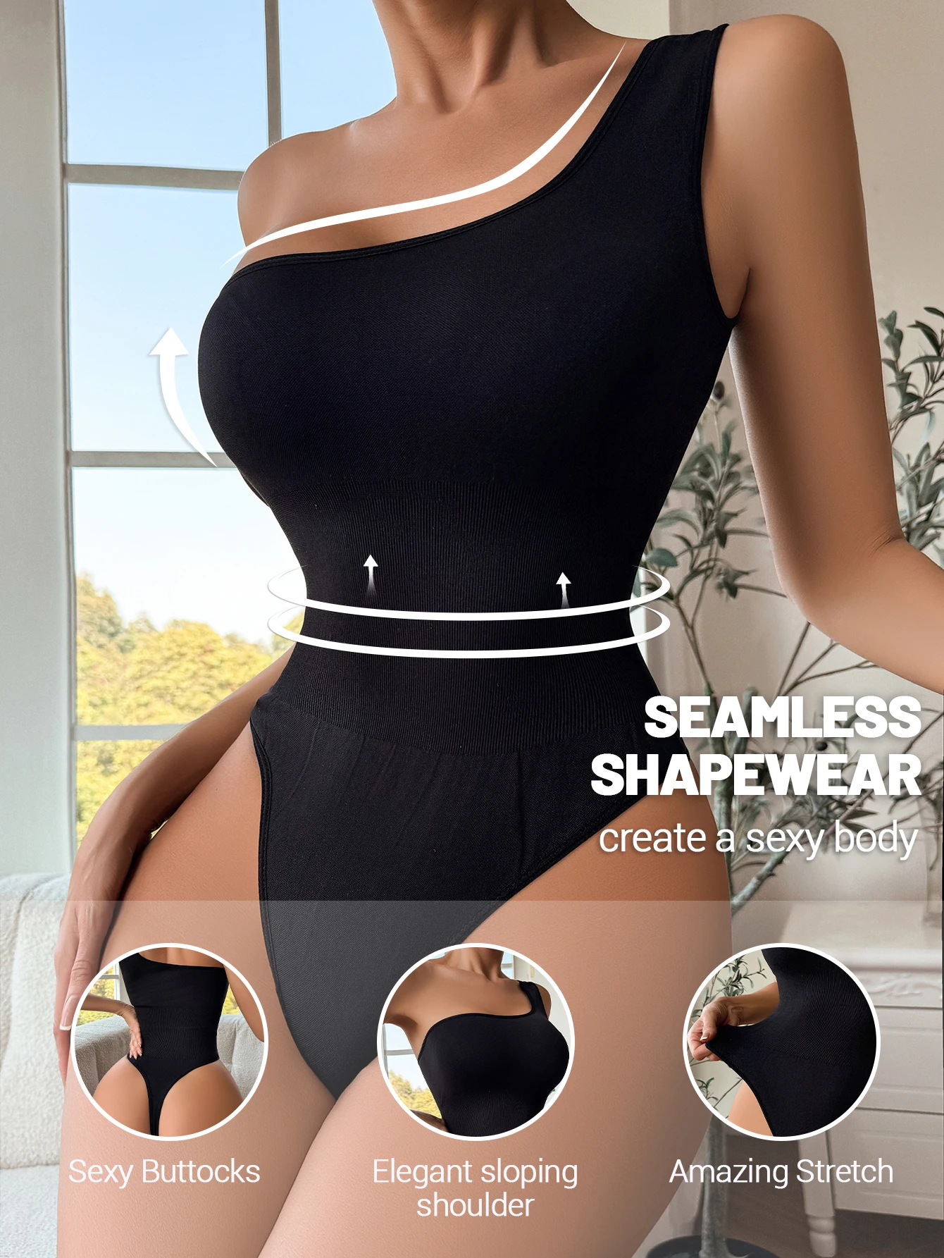 Ladies seamless shaping bodysuit, off-the-shoulder sexy undergarment slimming one-piece, one-piece swimsuit