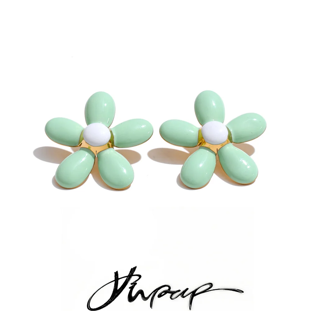 Brincos de Flor Esmaltados Yhpup em Verde Amarelo Caqui, Hipoalergênicos, Aço Inoxidável, Joias Charmosas e Baratas para o Verão Jovem