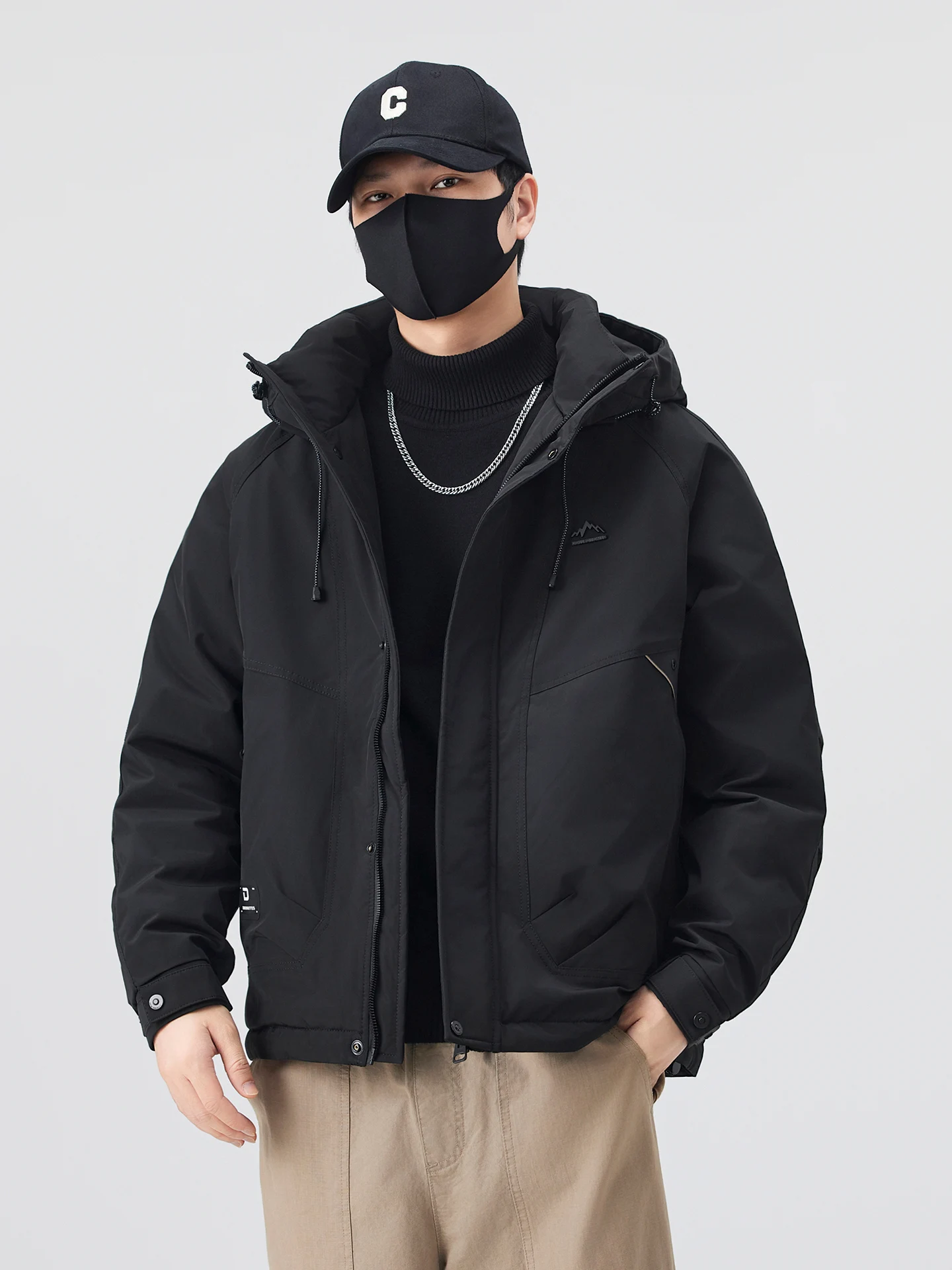 

Men's Winter Puffer Jaet White Du down Hooded Workwear proof Couples Outerwear Polyester Fiber 3D Design Thiened