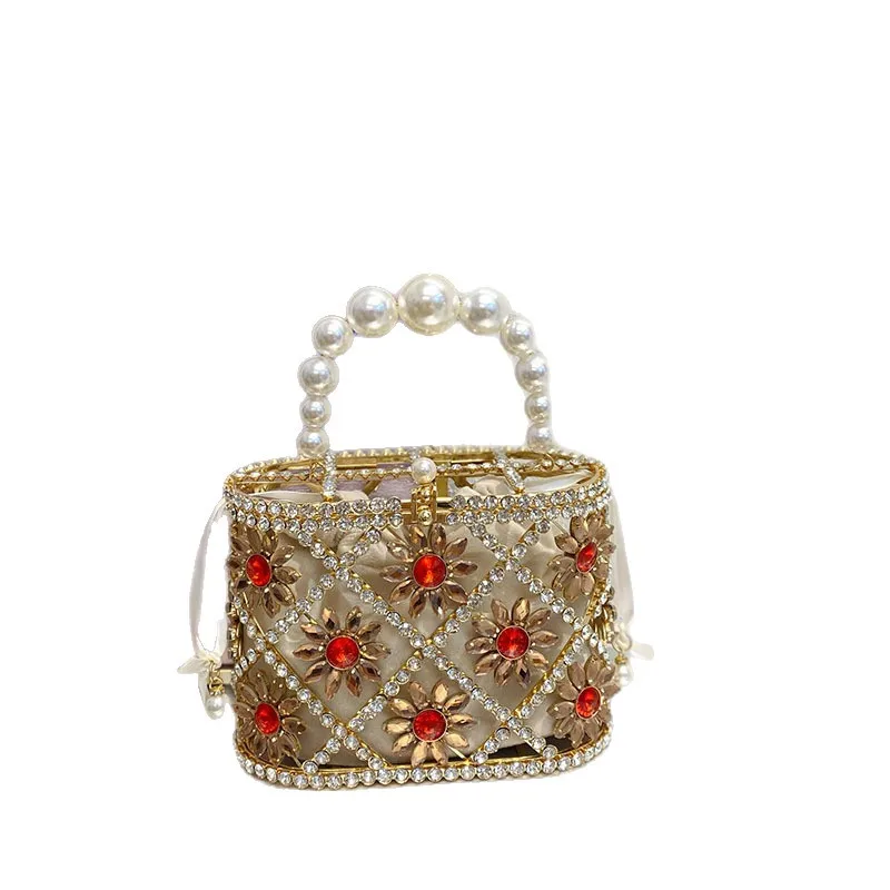 

Vintage Diamond Floral Evening Bag For Women Luxury Shoulder Crossbody Bag Pearl Party Wedding Dinner Bag Ladies Square Handbags