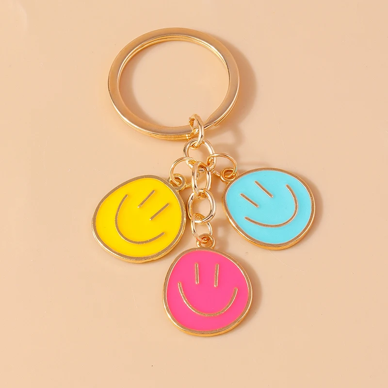 Aihua Irregular Round Smile Face Keychain for Women Key Ring Gift Fashion Cartoon Bag Airpods Box Car Phone Accessorie Jewelry