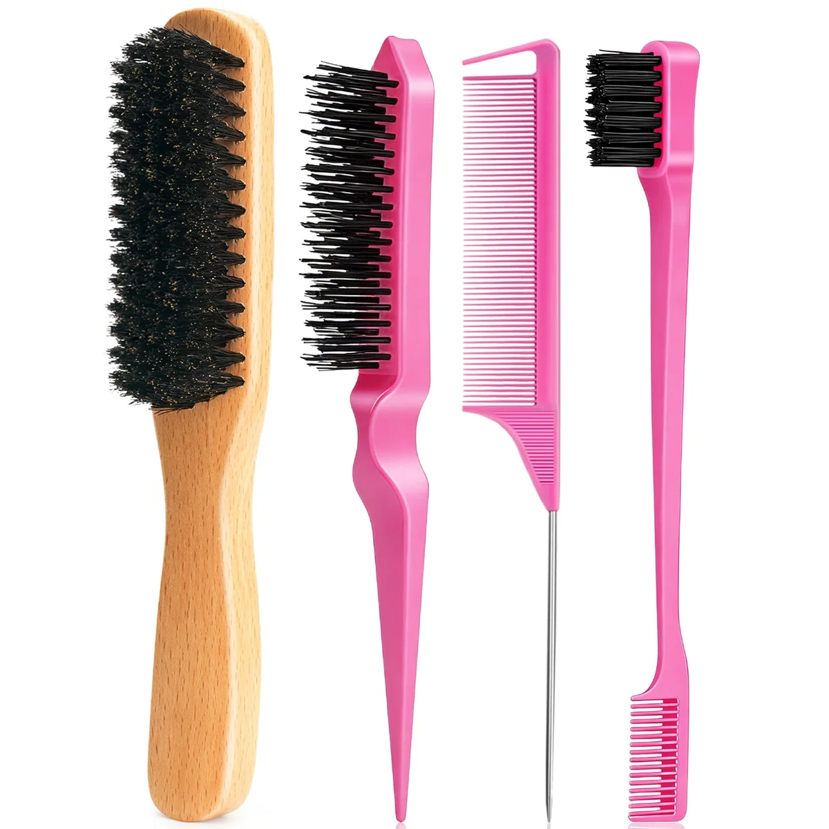 Wooden Round Brush Slick Back Hair Brush for Sleek Ponytail Bun Smoothing Baby Hairs, Flyaways, Edge Control Backcombing Teasing