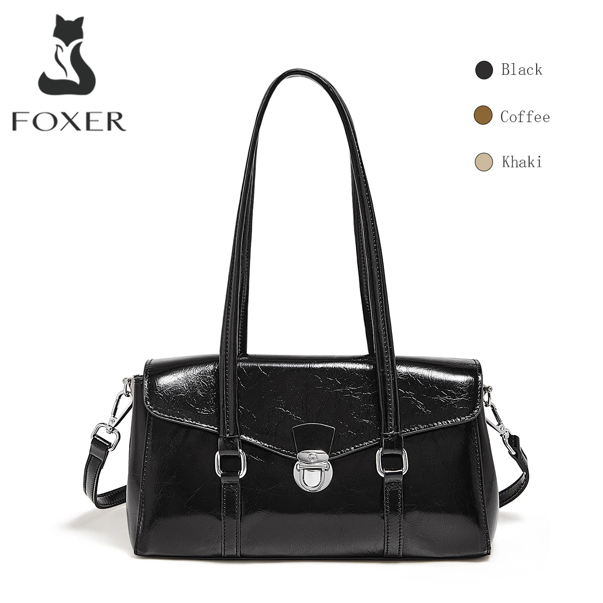 

FOXER Brand Fashion Women's Shoulder Bag Cow Leather Large Capacity Female Tote Bag Simple Underarm Bag Commuting Casual Purse