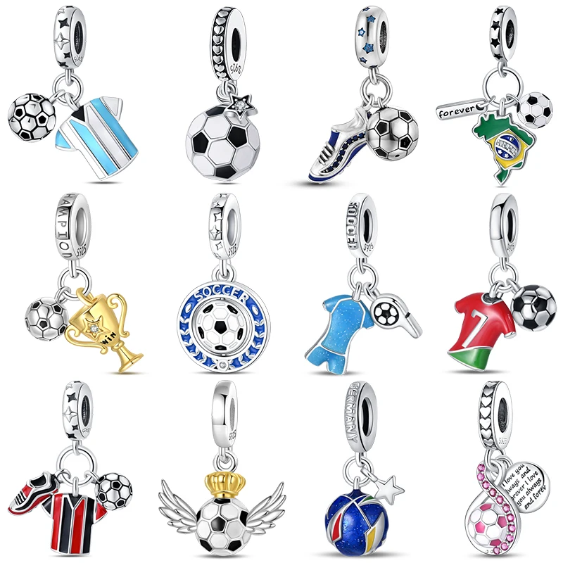 

Sports Series Charm Jewelry Football Beads 100% 925 Sterling Silver Pendant Fit Pandora 925 Original Bracelets DIY Souvenir Gift