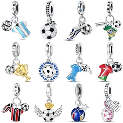 Sports Series Charm Jewelry Football Beads 100% 925 Sterling Silver Pendant Fit 3mm 925 Original Bracelets DIY Souvenir Gift