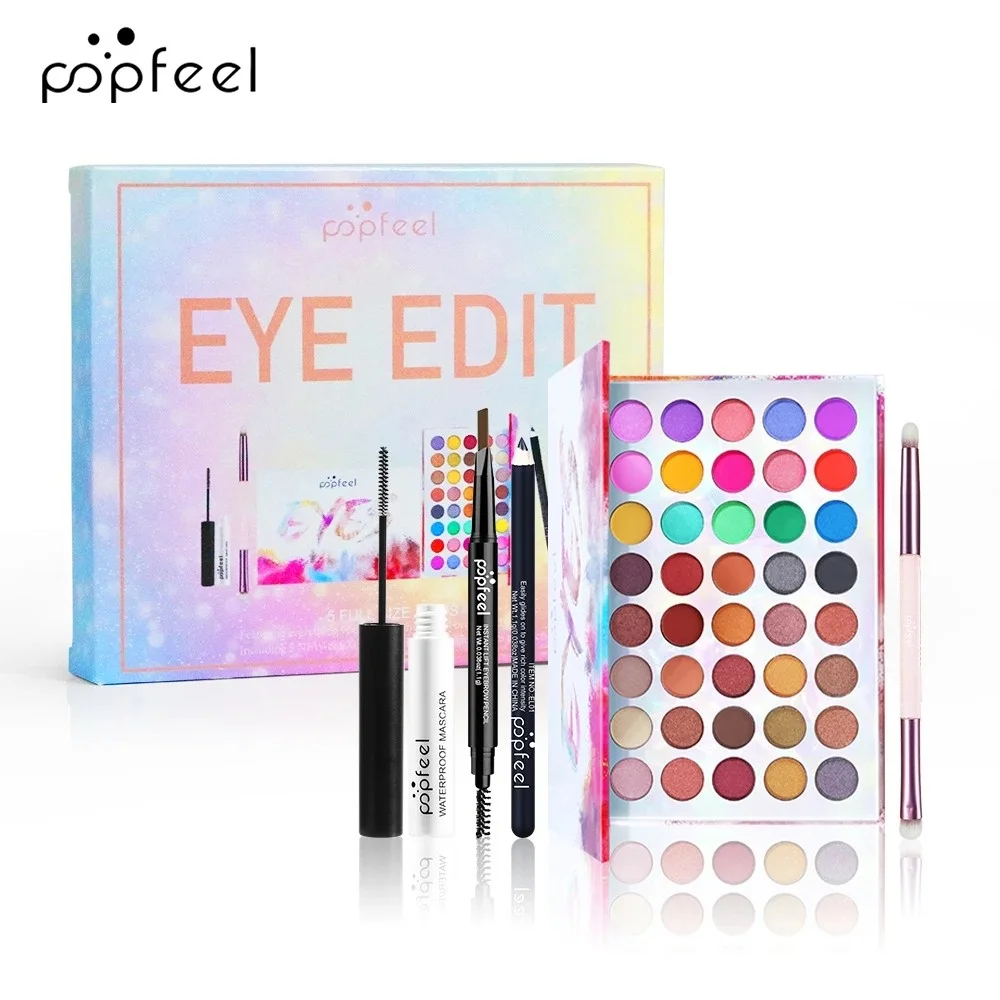 Eye Makeup Set, Eyeshadow Palette Eyeliner Pencil Eyebrow Mascara Eyeshadow Brushes 5pcs Full Range Eye Cosmetics