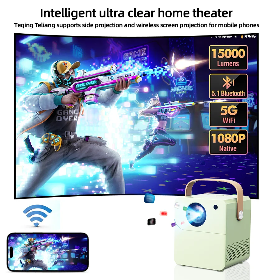 2025 New 4K Ultra HD Projector, Built in Android System, 5G WiFi Connection to Phone Screen Projection, Compact and Portable, Su