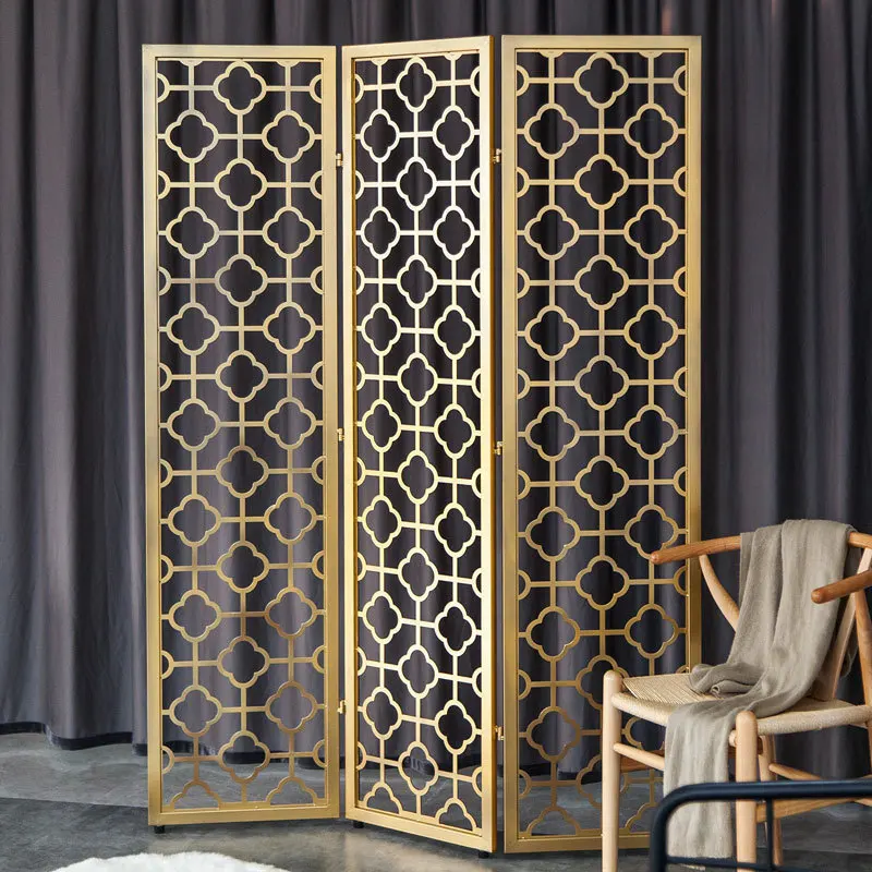 Indoor Folding Screen,Iron Gold Grid,living Room Decorative Partition Screen