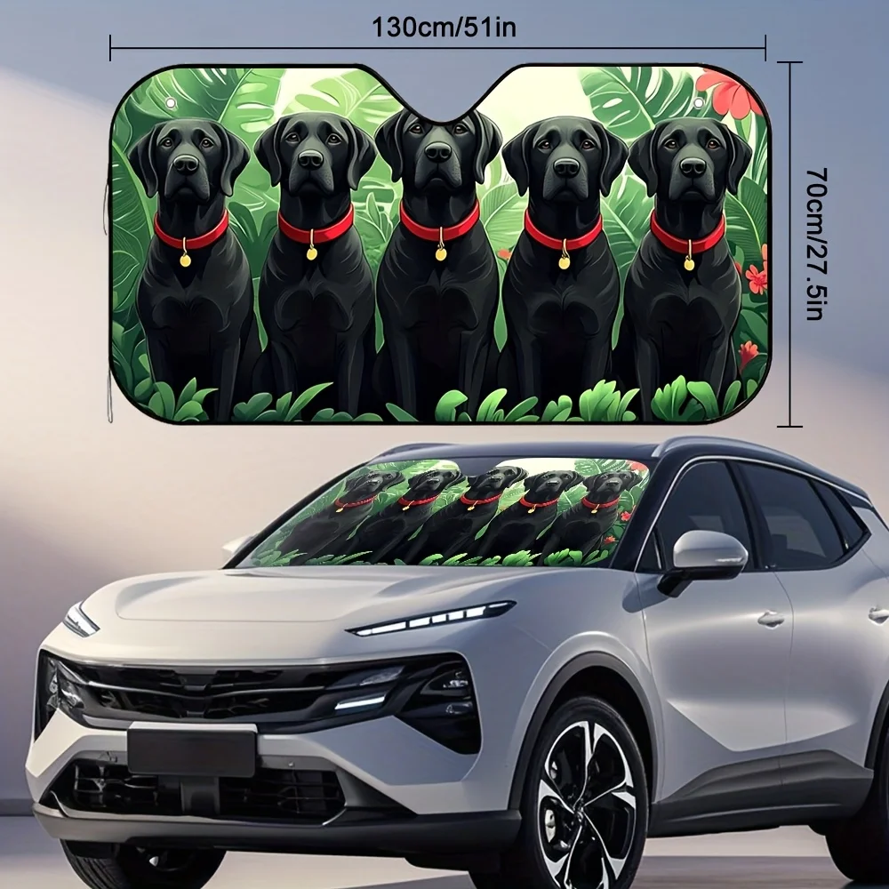 1pc Labrador Tropical Design Car Sunshade – Maintain A Cool And Fashionable Vehicle, Comes With 4 Suction Cups, Collapsible And