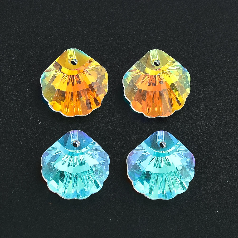 5pcs Crystal Carved Shell Beads Pendant Single Hole Scallop Faceted Glass Prism Light Shadow Charm Garden Hang Decor Accessories