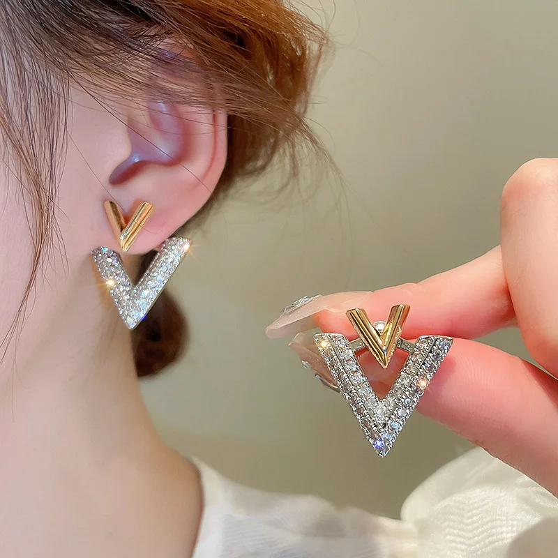 ZAKOL French Fashion Jewelry Gold Plated Exquisite Shiny Micropave Zircon V Shape Earrings For Women Wedding Banquet Accessories