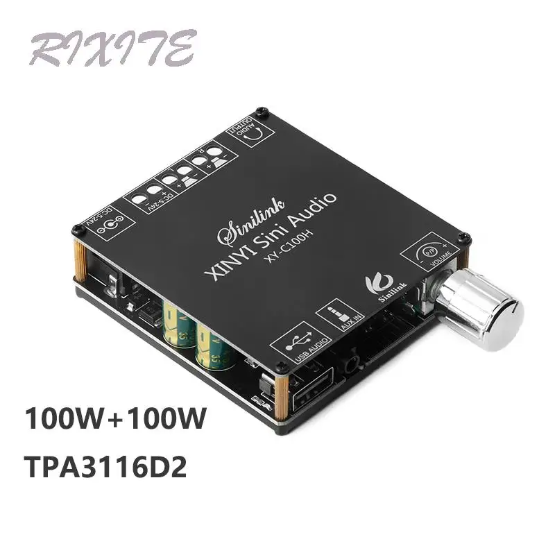Плата усилителя мощности 100WX2 TPA3116D2, цифровой аудио усилитель мощности, Bluetooth 5,0, двухканальный Hi-Fi стерео домашний кинотеатр, AUX USB