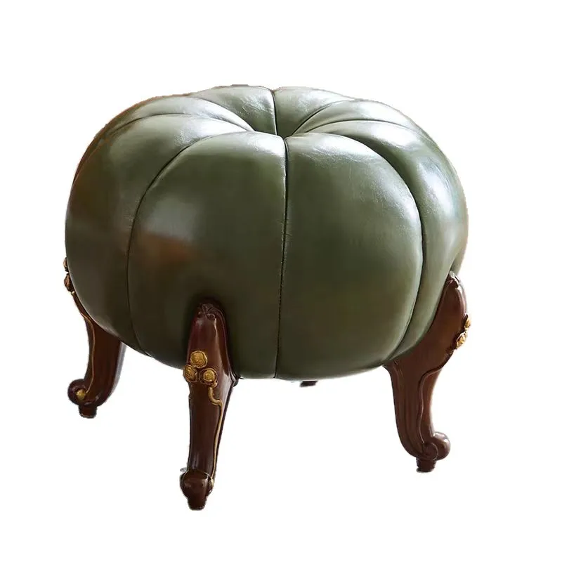 CX all solid wood soft bag low stool European style living room coffee table stool leather sofa stool