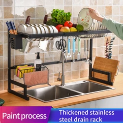 65/85cm Stainless Steel Dish Rack Drainer Kitchen Storage Drying Shelf Tray Over Sink Utensil Holder Drain Kitchen Organizer