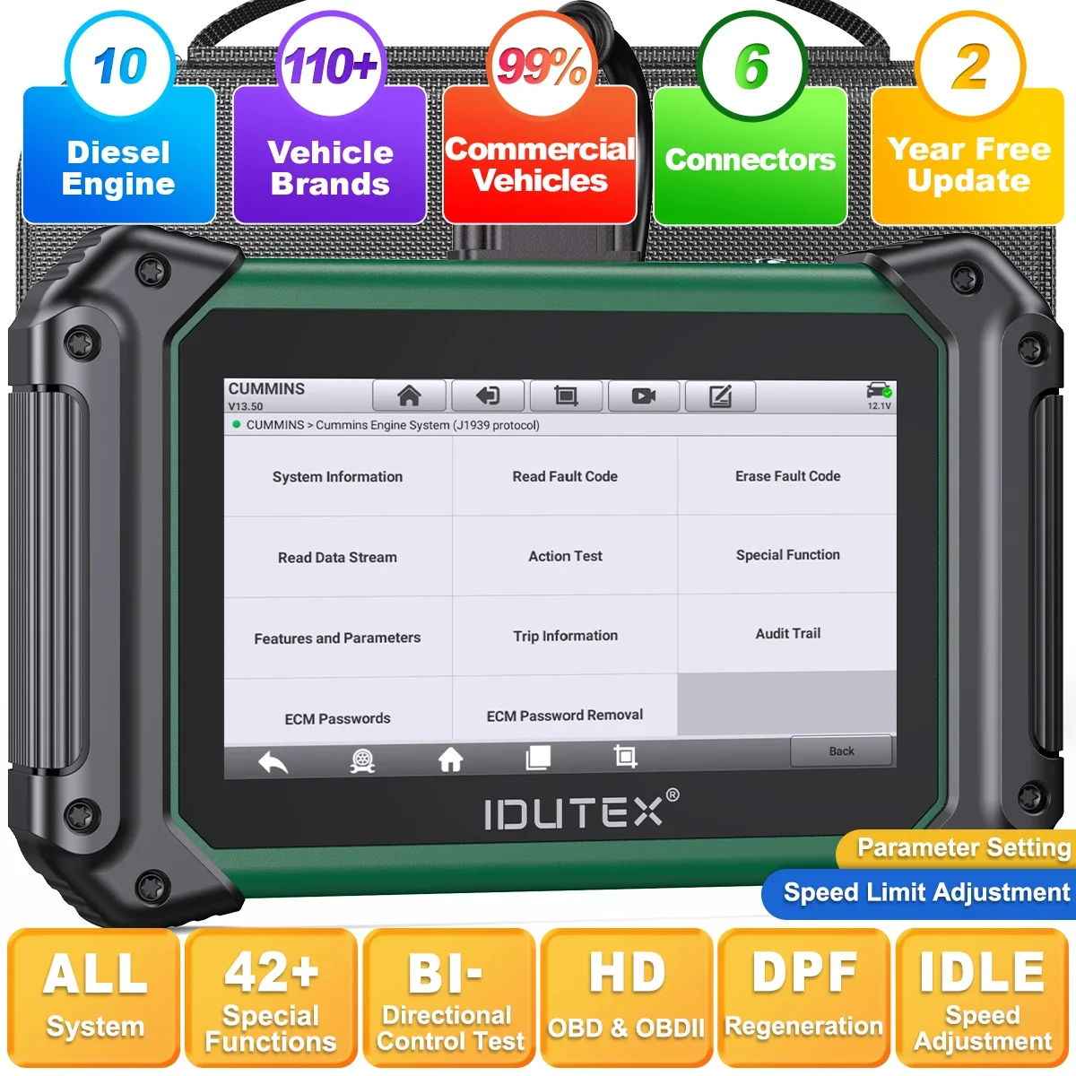 IDUTEX TS710 Heavy Duty Truck Bi-directional Diagnostic Tool with DPF Regen 42+ Resets Diesel OBD2 Scanner Code Reader for Truck