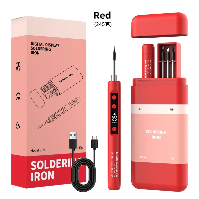 Portable Soldering Iron Set With Digital Screen 5V Quick Heat 8s Adjustable 180-450C For Electronics Maintenance With 3 Tips