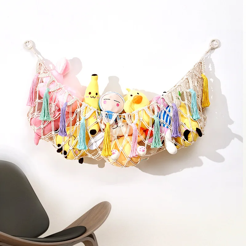 

Tidy Up & Play! Handwoven Cotton Rope Toy storage net - Soft, Sturdy & Space-Saving