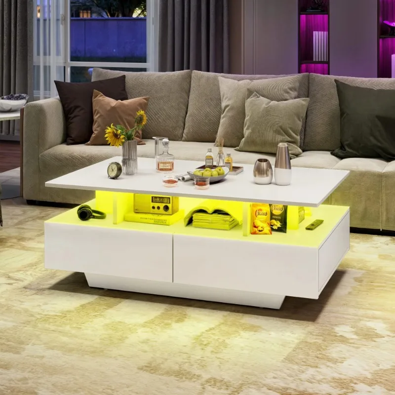 

LED Coffee Table, Modern Center Tables with Storage for Living Room