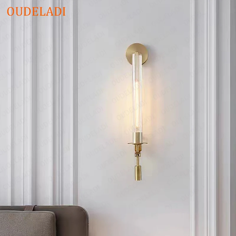 Glass tube Wall Lamps Retro Brass Luminaires Nordic Wall sconce Living Room Bedroom Porch Aisle Dining Decor Light fixture