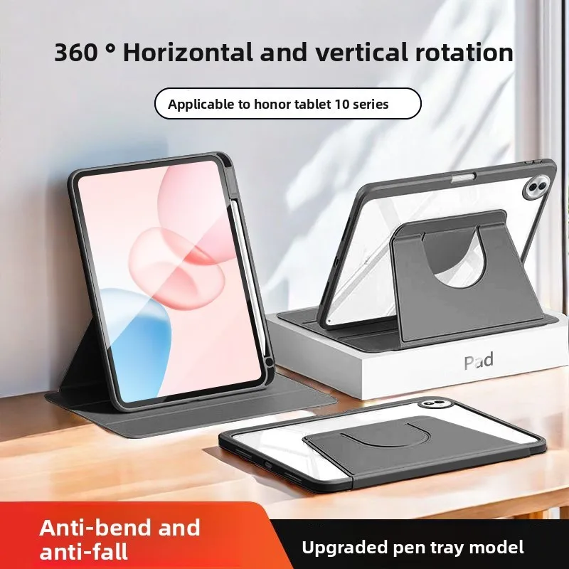 

Вращающийся на 360 градусов прозрачный акриловый жесткий чехол для Honor Pad 10 12,1 2025 HEY3-W00 W10 12,1 дюйма с держателем для карандашей