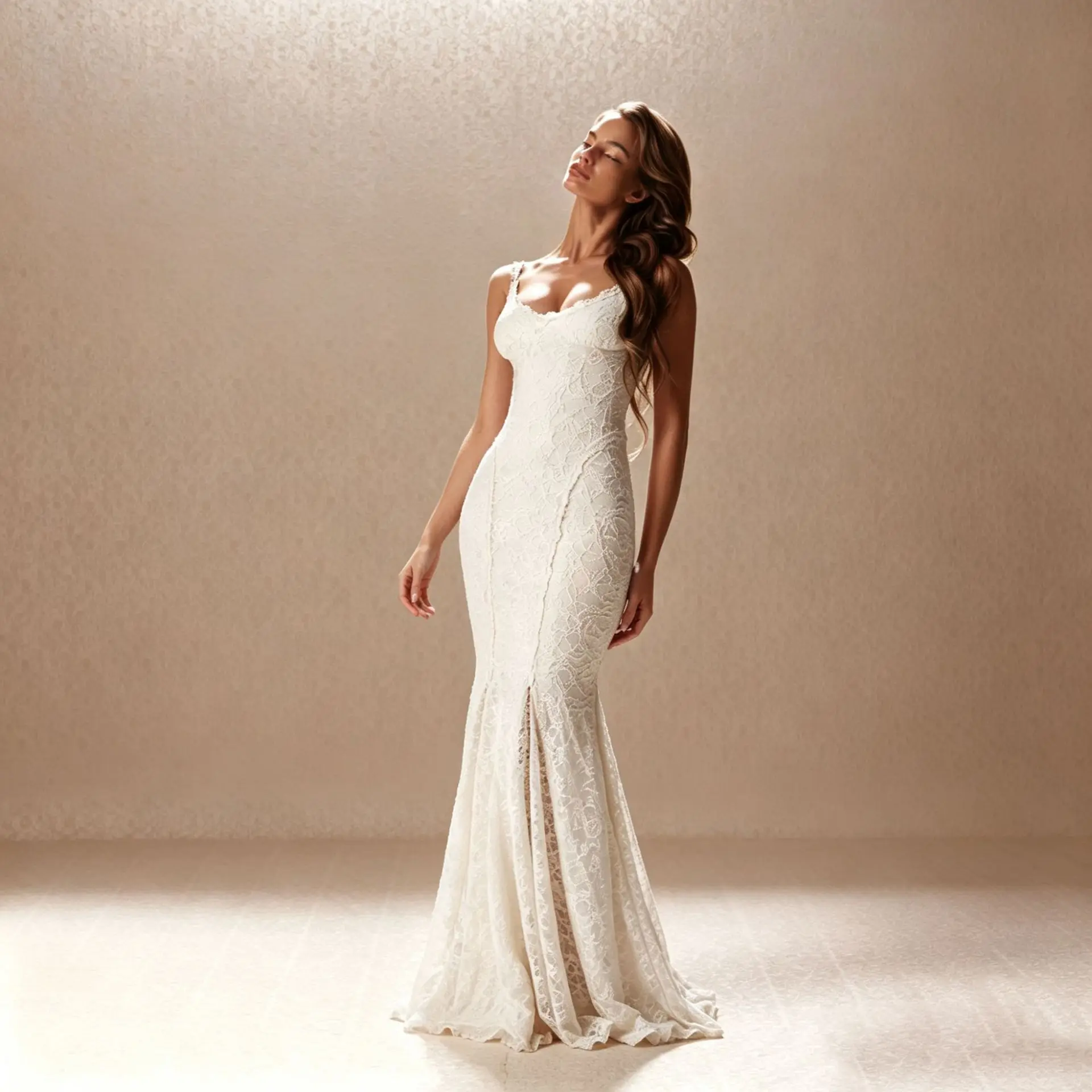 Mingmingxi Elegant Lace Mermaid Maxi Dress Spaghetti Strap Backless Evening Gown for Wedding Party Beach Vacation Dress Women