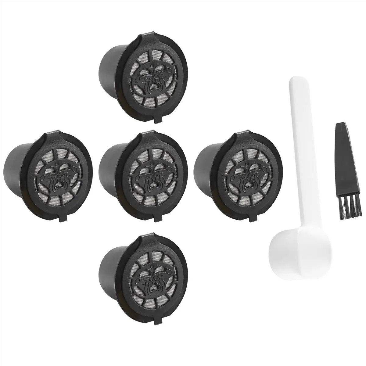 X17A NEW 5 Reusable Capsules Refillable Coffee Capsule Filter with Coffee Machines with Coffee Spoon Brush
