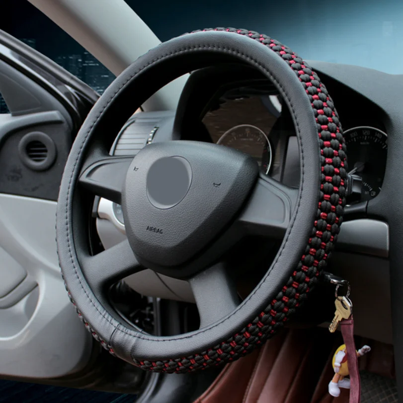 

Xf668 Eco-friendly Leather Ice Silk Sports Car Four-season Steering Wheel Cover