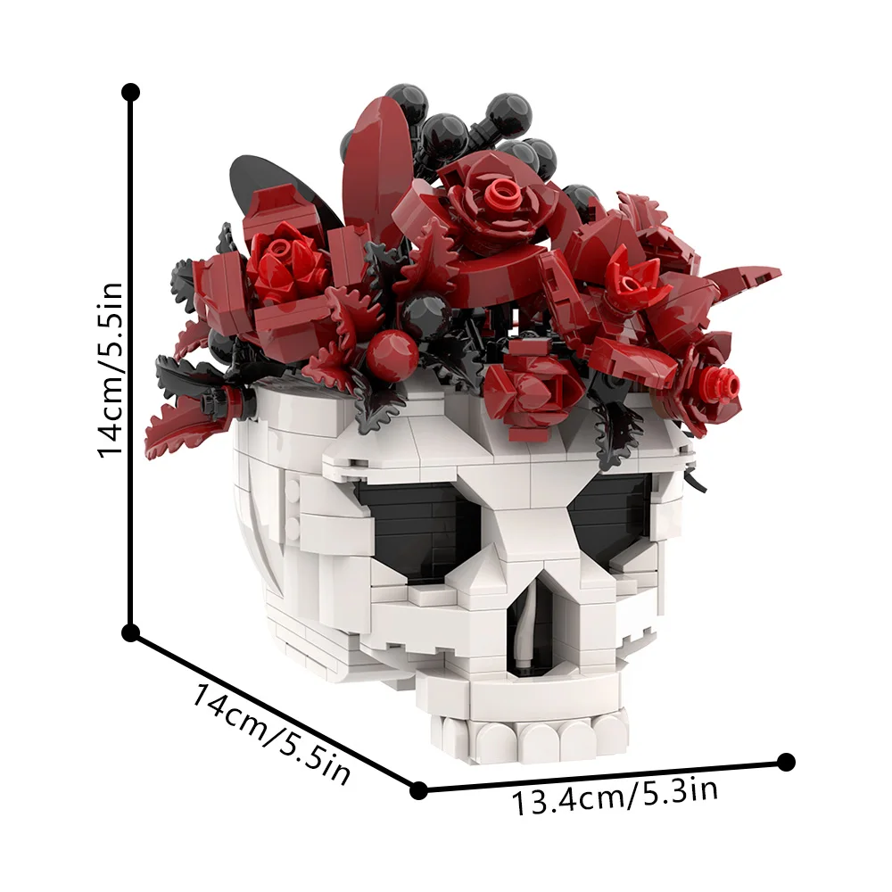 2026 Nieuwe MOC Schedel Rozen Bouquet Steentjes Model Gotische Kraai Schedel Bloemen Decoratie Bouwstenen Gotisch Kruis Assemblage Speelgoed Cadeau