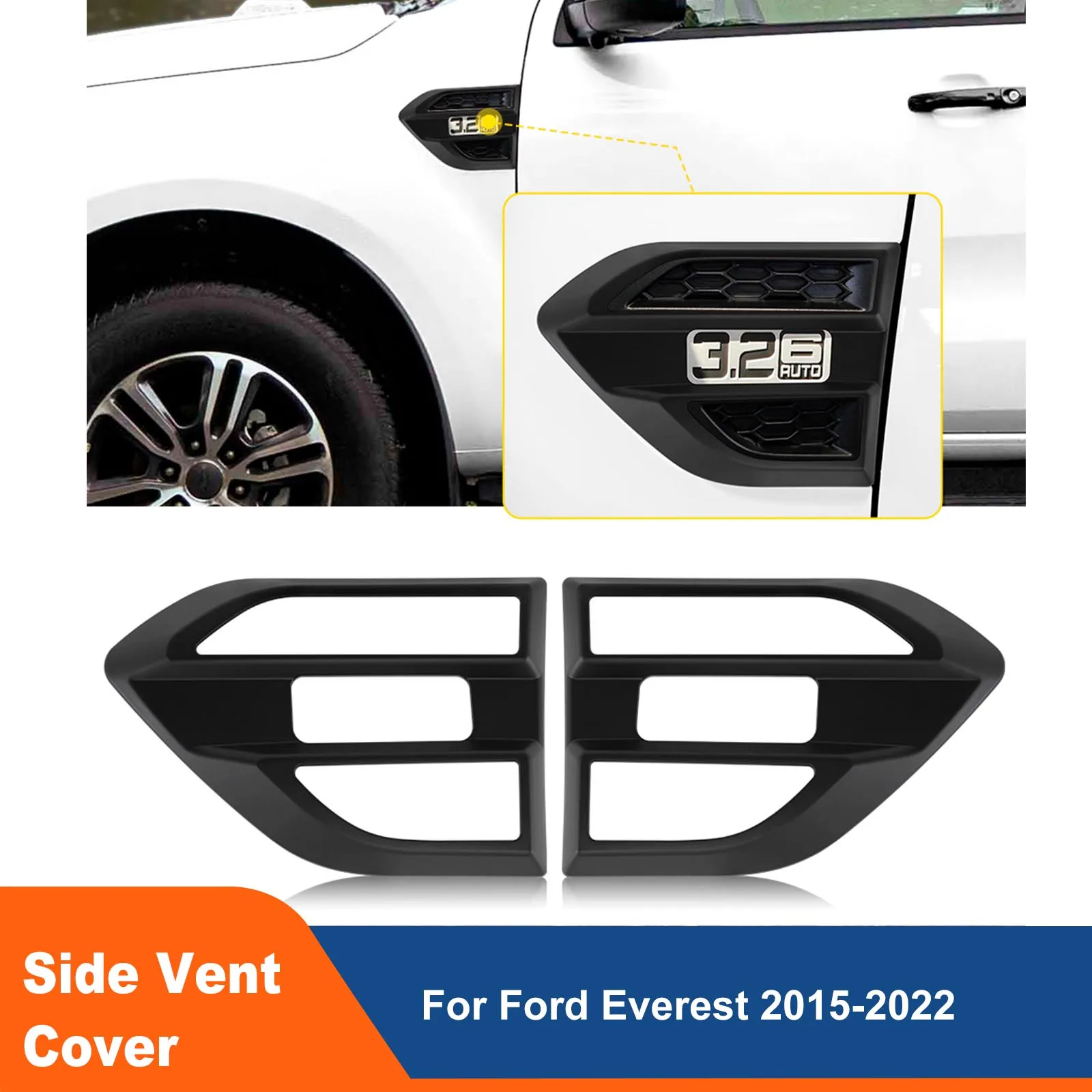 

Matte Black Side Vent Indicator Fender Cover For Ford Everest 2015 2016 2017 2018 2019 2020 2021 2022