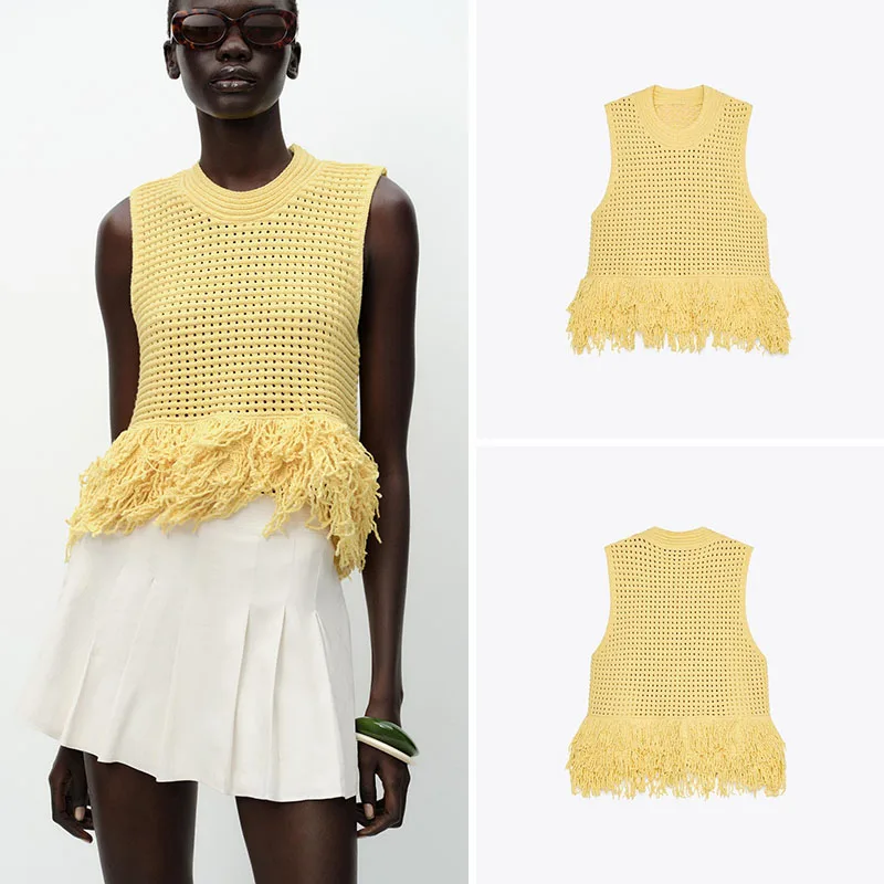 

Новый летний женский повседневный вязаный топ в клетку с кисточками, круглый топ Ne Svel, обычная длина, цвет