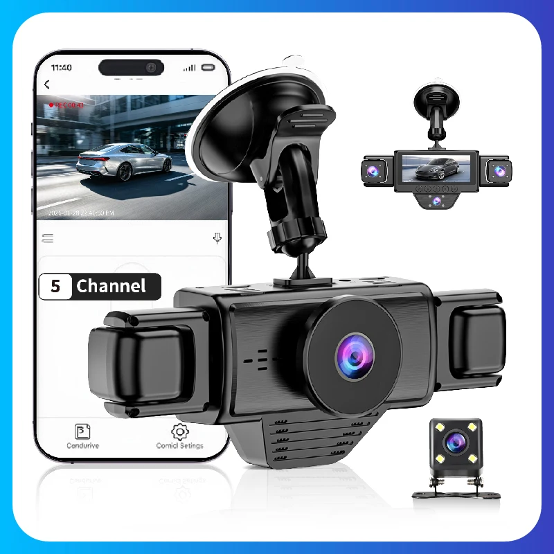 5レンズ360度hd1080pドライブレコーダー-車載カメラ-wifiアプリ制御-暗視機能-広角レンズ-車用アクセサリー