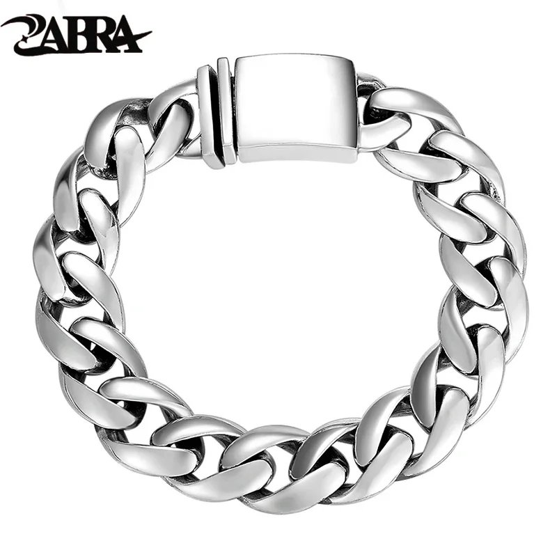 ZABRA Solid 925 Sterling Silver Bracelets Man High Polish Link Chain Bracelet For Men Vintage Punk Jewelry For Male