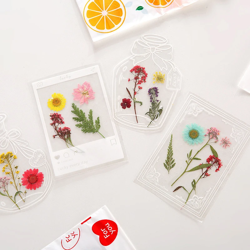 Creative Transparent Bottle Embossed Sticker Bookmark Clip And Paste Herbarium Sticker Pack For Students Dry Flower Bookmark