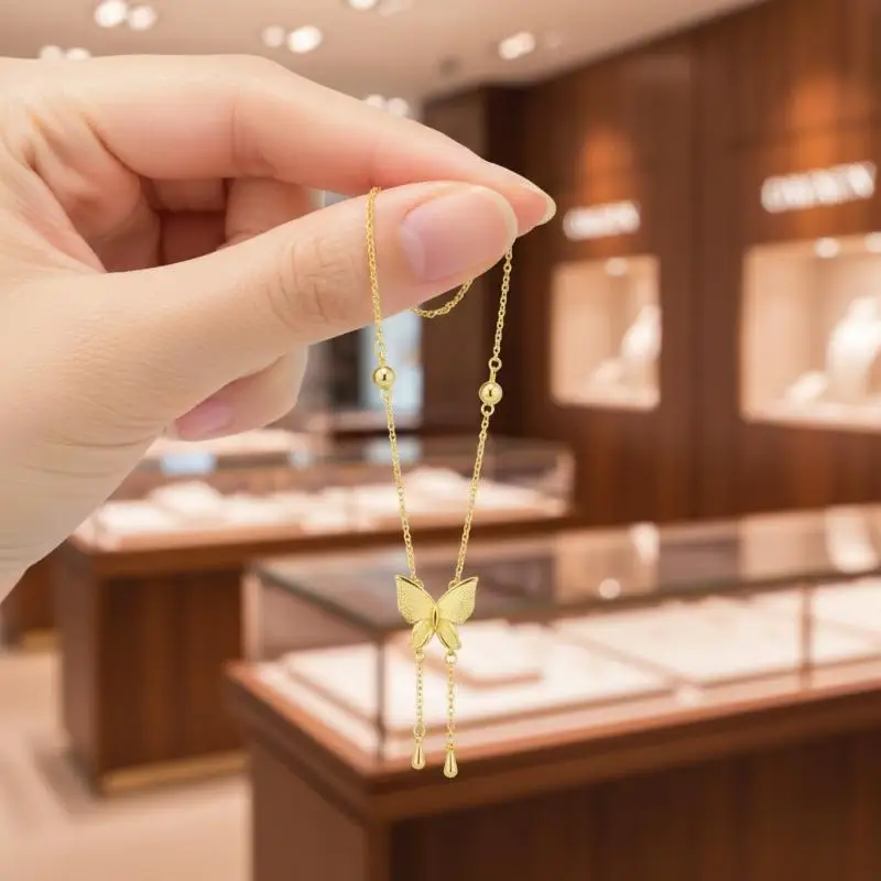 1 Stück vergoldete Schmetterlings-Anhänger-Halskette mit verstellbarer Kette, zierliche Anhänger, Geschenke für Frauen zum täglichen Tragen – Detail 3