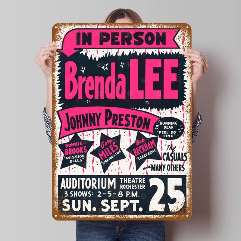 بريندا لي الحفل المشارك صفيح علامات الموسيقى المشارك ديكور الغرفة الجمالية علامة معدنية مخصصة للجدار الفن الديكور المنزل الرجعية