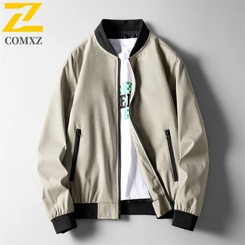 

COMXZ New Autumn Men Stand Collar Jacket Trendy Fashion Minimalist Casual Solid Color Coat Outerwear lightweight windbreaker