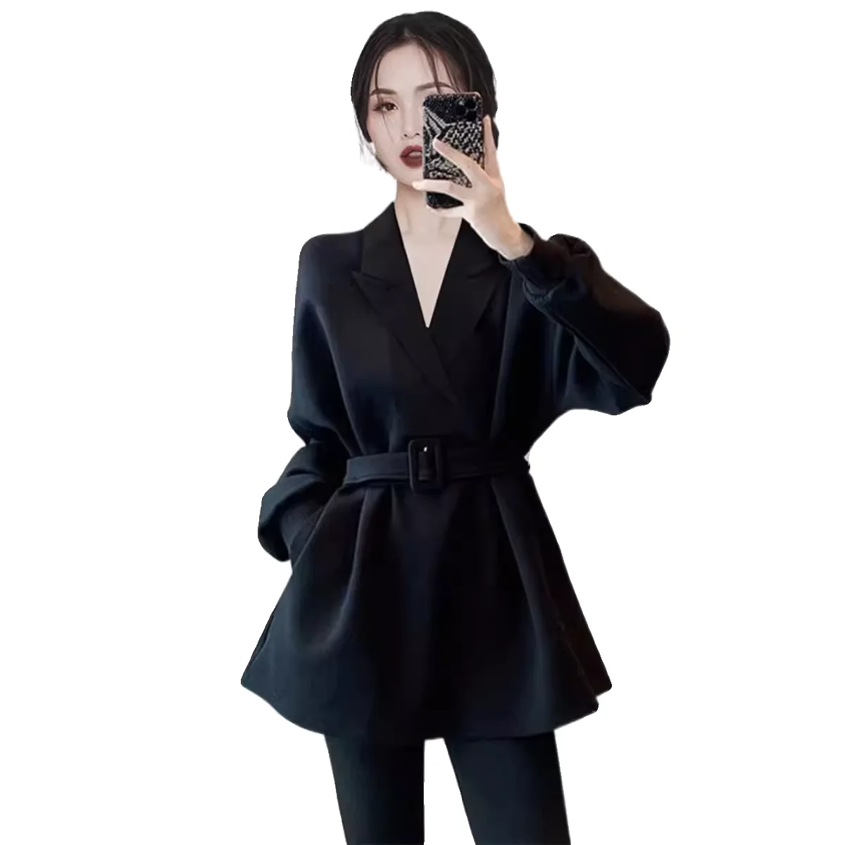 Oversized suit collar jacket Women's sweater Spring Autumn Winter black top  winter clothes women  LOOSE