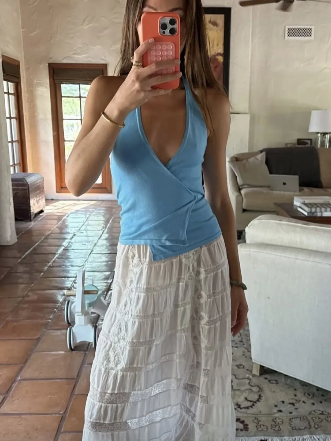 

Heavy Embroidery Women White Long Skirt Lace Hollow Out Spliced High Waist A-Line Elegant Ladies Ramie Jupe