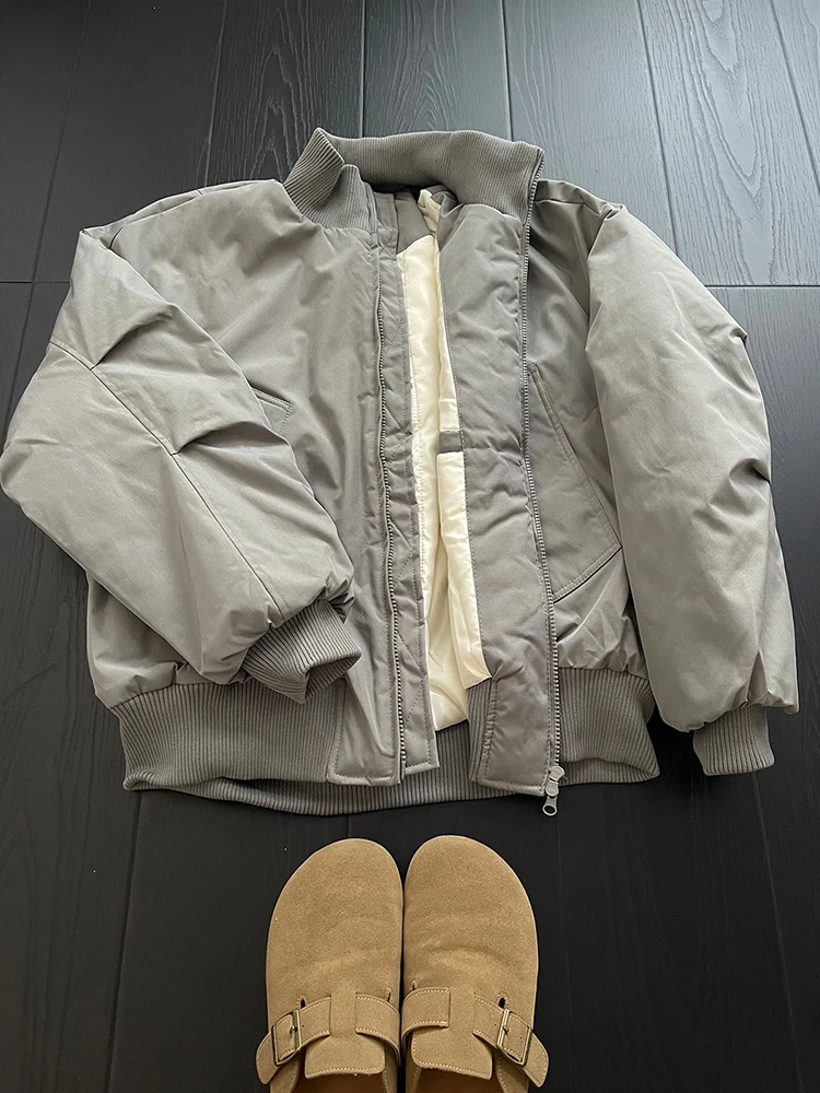 American Style Thickened Grey Men's down Jacket Pilot Cotton Vest Short Coat Warmth Zipper Closure Pure Color Casual 